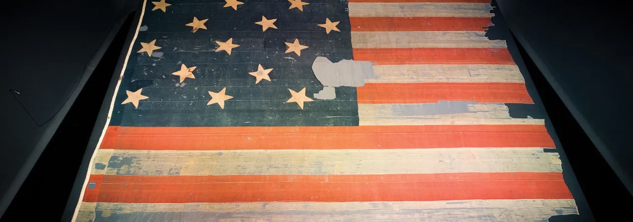 The American flag that inspired Francis Scott Key to write "The Star Spangled Banner," as seen at the Smithsonian National Museum of American History in Washington, D.C. — courtesy of American Battlefield Trust.